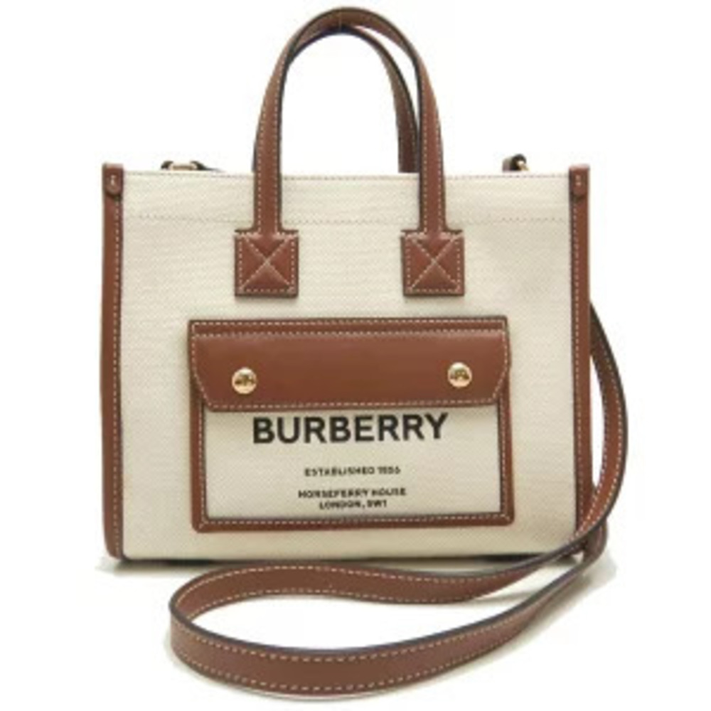 BURBERRY Freya Tote Bag Canvas Leather Tan - Picture 9 of 9